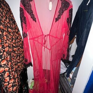 Victoria's Secret Scarlet Sheer Robe with Ebony Lace